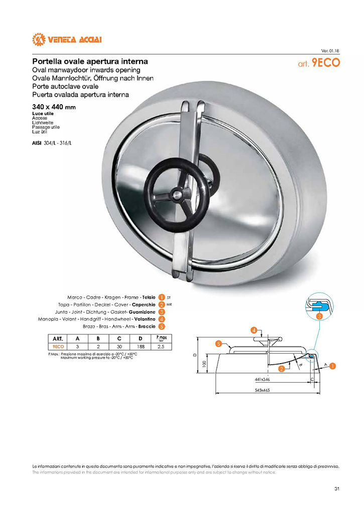 Escotilla de acero inoxidable para tanques